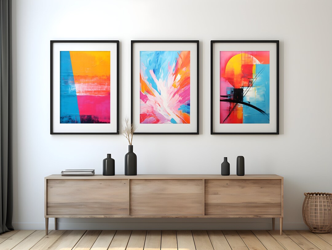 Set of 3 Colorful Abstract Art Prints Abstract Wall Art Printable Wall