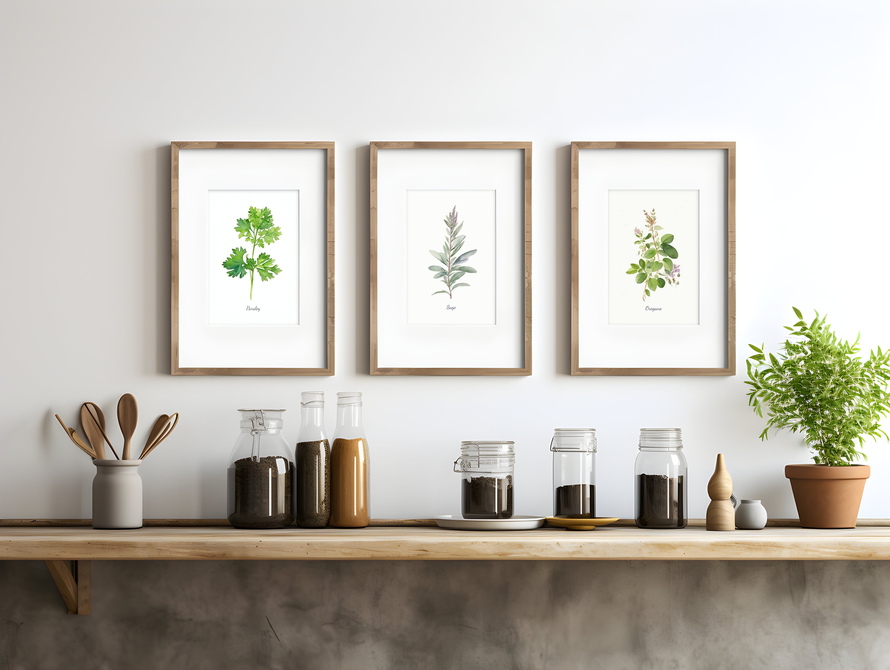 Herb Wall Art Set of 9 | Botanical Kitchen Prints, Farmhouse Decor ...