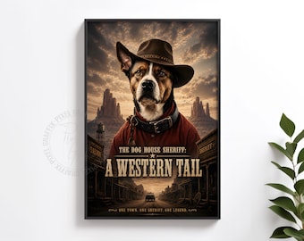 Funny Western movie dog poster | Cowboy canine wall art print, Wild West film inspired decor, Digital download