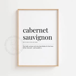 Cabernet sauvignon dictionary definition poster | Funny wine humor wall art print, Red grape quote decor, Bar kitchen gift, Digital download