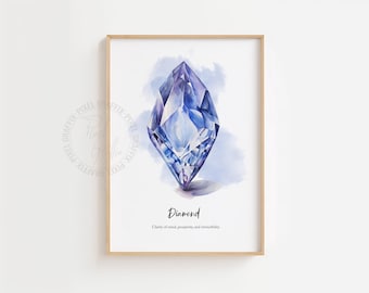 Diamond birthstone minimalist poster | April gem crystal wall art print, Elegant stone decor, Zodiac birthday gift, Digital download