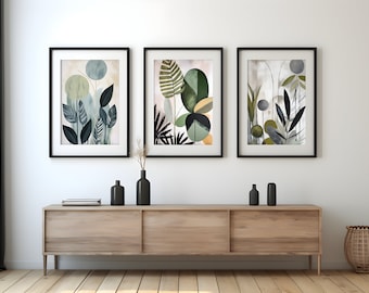 Set of 3 watercolor plant prints botanical print set plant wall art plant print living room wall art bedroom wall decor digital download