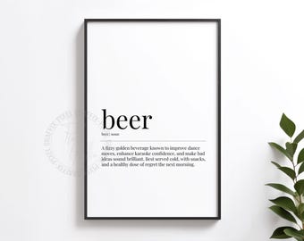 Beer dictionary definition poster | Funny drinking quote wall art print, Bar decor, Man cave sign, Pub gift, Digital download