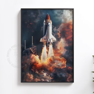 Rocket launch poster DIGITAL DOWNLOAD space shuttle launch printable wall art space shuttle print outer space wall art kids space decor