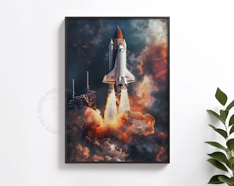 Rocket launch poster DIGITAL DOWNLOAD space shuttle launch printable wall art space shuttle print outer space wall art kids space decor