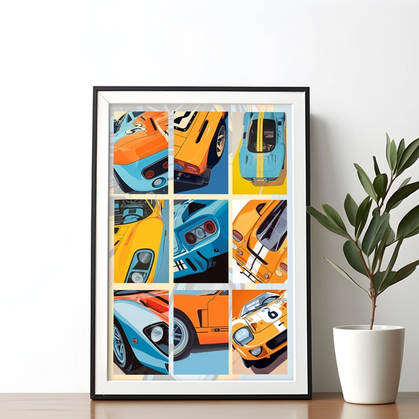 Ford GT wall art car wall art car poster art motorsport wall art man cave decor man cave wall art teen bedroom wall art digital download