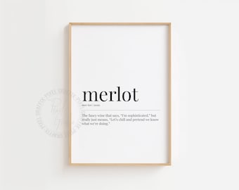 Funny merlot dictionary definition poster | Minimalist wine humor wall art print, Alcohol bar kitchen decor, Digital download