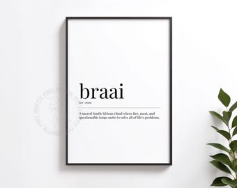 Braai dictionary definition poster | South African barbecue wall art print, Funny kitchen decor, Local tradition gift, Digital download