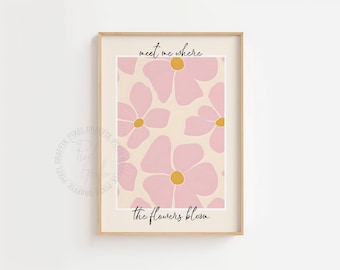Blush floral quote wall art print | Minimalist pink flower poster, modern boho typography artwork, soft aesthetic decor, digital download