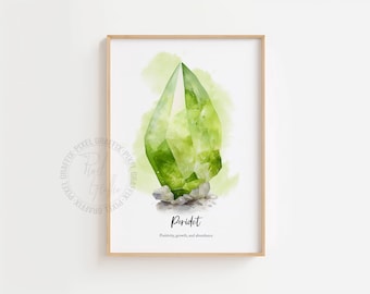 August Peridot birthstone watercolour poster | Crystal wall art print, Zodiac jewelry decor, Meaningful birthday gift, Digital download
