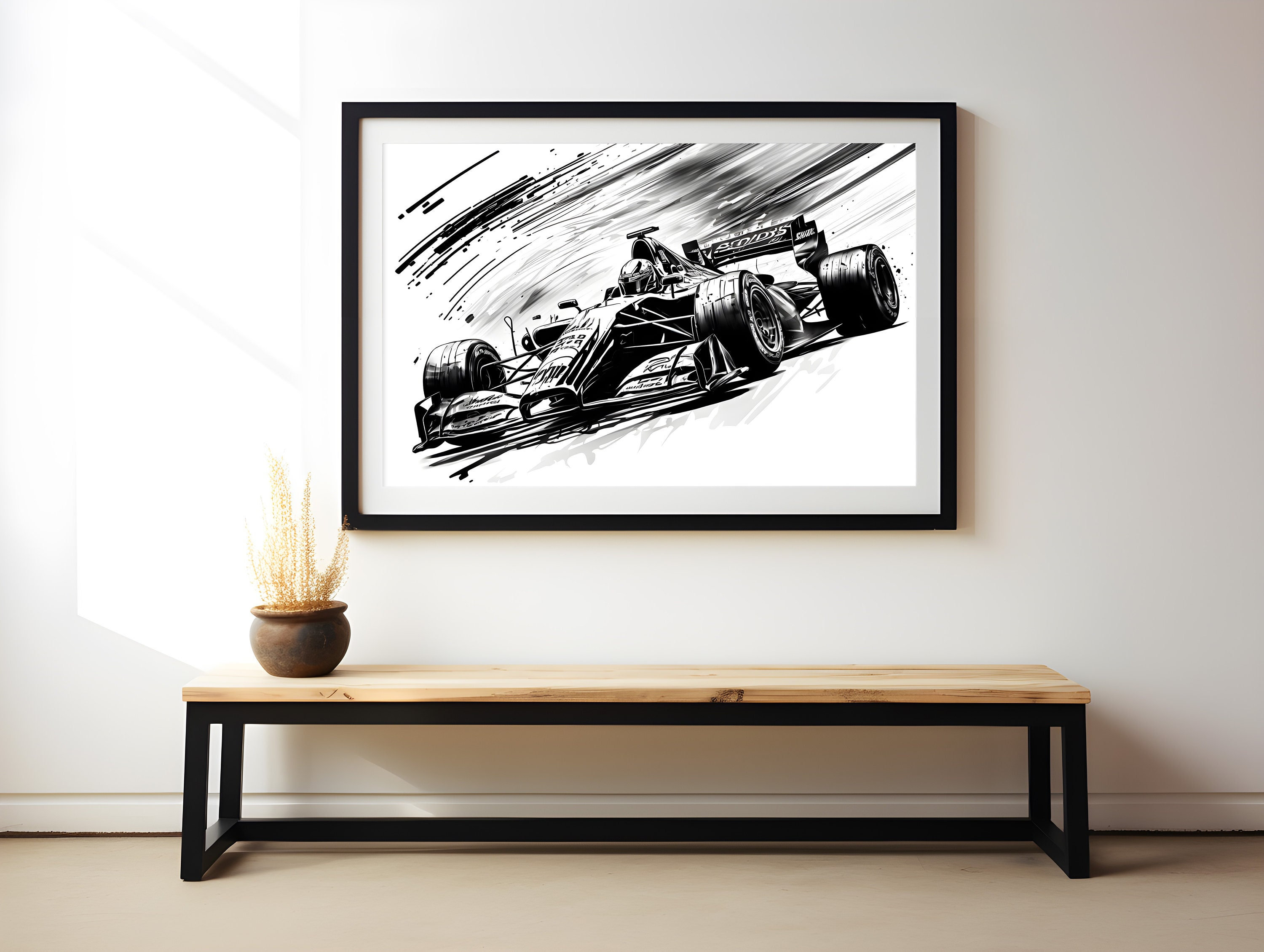 Zwart-wit formule 1 kunst aan de muur F1 poster formule één print kunst aan de muur F1 racing muur decor man cave kunst aan de muur digitale download hoge kwaliteit