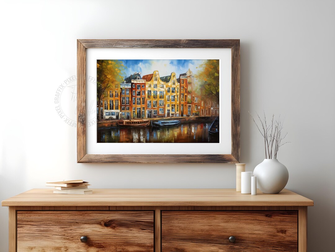 Amsterdam Street Oil Painting Poster | Vibrant European City Wall Art ...