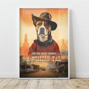 Lustiger 70er Jahre Stil Western Hund Film Poster Tier Wandkunst Westernfilm Wandkunst Westernfilm Plakat Filmplakat Hundeliebhaber digitaler download
