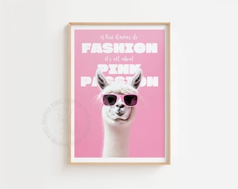 Funny llama wall art DIGITAL DOWNLOAD animal fashion poster pink alpaca poster for animal lovers modern wall decor bold humorous home decor