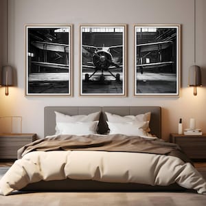 黒と白の飛行機のポスター3枚セット、航空壁アート、飛行機のプリント、デジタルダウンロード、印刷可能な飛行機の壁アート、飛行機のポスター