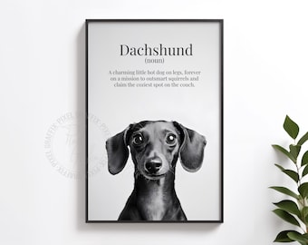 Dachshund definition poster | Funny Wiener dog wall art print, Minimalist Sausage Dog decor for dog moms, Pet lover gift, Digital download