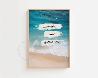 Ocean quote wall art printable wall decor ocean print waves beach quote poster nature print digital download aerial beach wave surf print