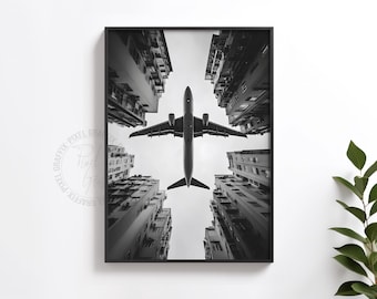 Airplane print DIGITAL DOWNLOAD aviation wall art airplane poster black and white photography aeroplane wall decor pilot decor plane print