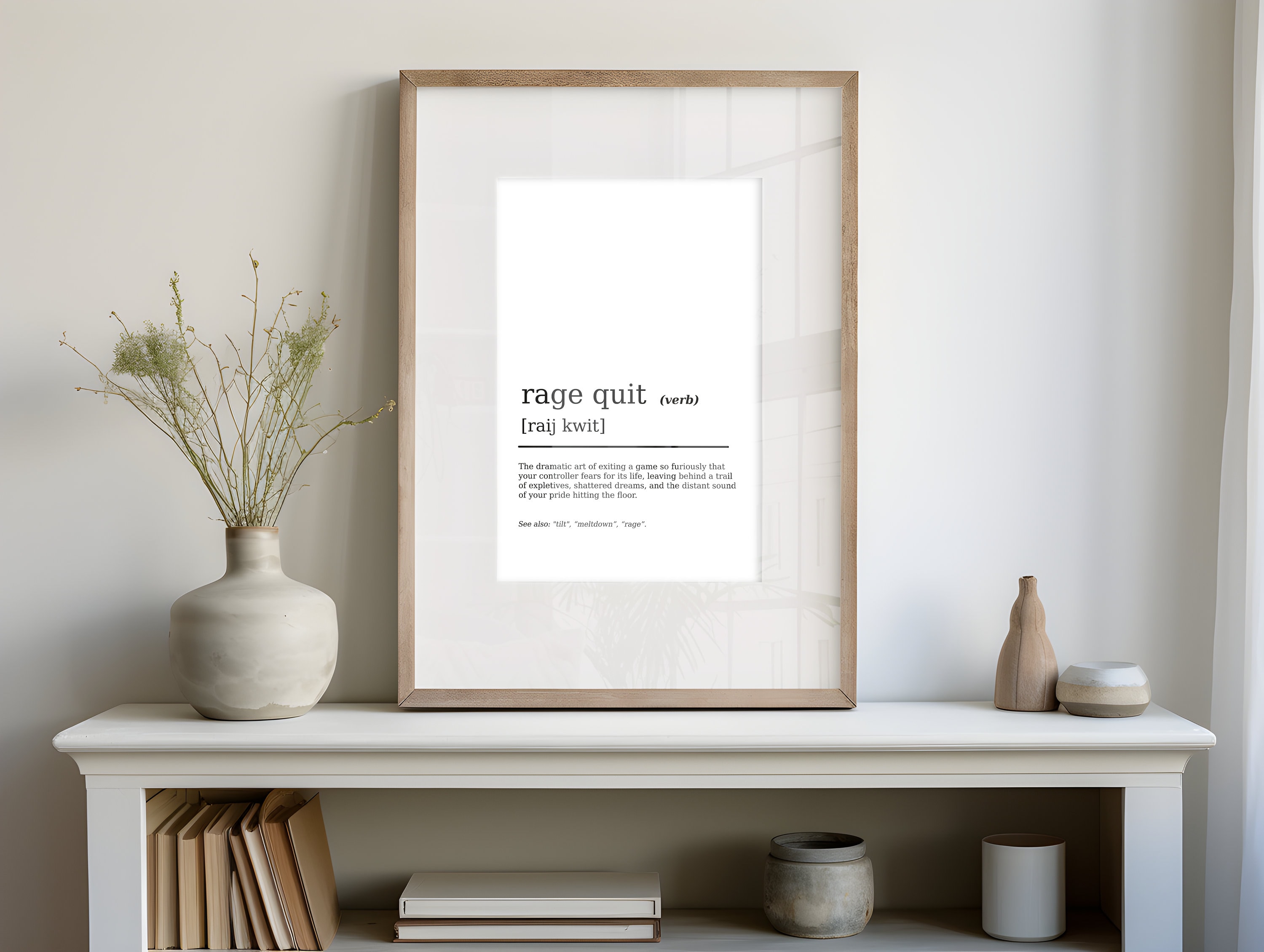 Funny Rage Quit Definition Wall Art Gamer Definition Print Funny Gaming ...