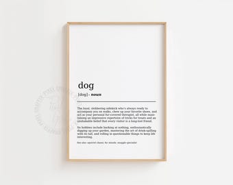 Dog dictionary definition poster | Minimalist funny pet wall art print, Canine humor decor, Dog lover gift, Digital download
