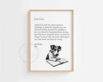 Funny dog diary print dog wall art dog lover wall decor printable wall art funny dog print dog printable animal poster DIGITAL DOWNLOAD