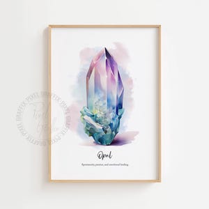 Impresión de ópalo, piedra natal de octubre, arte con piedras preciosas de cristal (descarga digital)