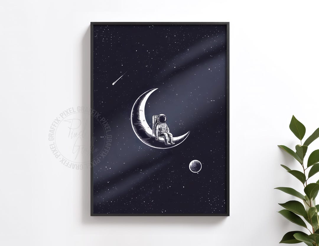 Astronaut on Moon Space Poster | Cosmic Wall Art Print, Lunar ...
