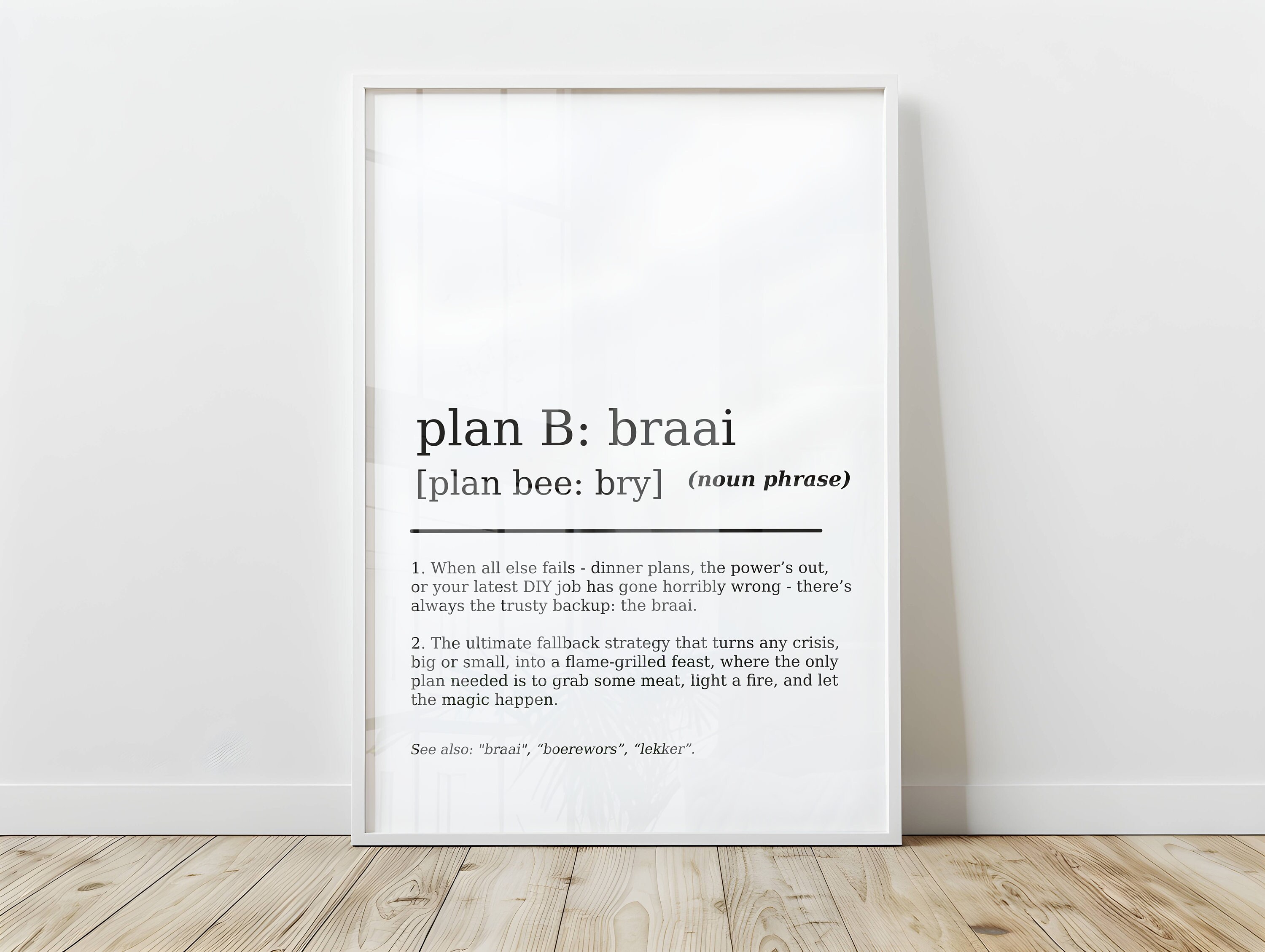 Funny Plan B Braai Definition Print South African Humor Wall Art South ...