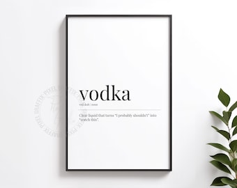 Vodka dictionary definition poster | Funny alcohol wall art print, Home bar decor, Minimalist cocktail typography, Digital download