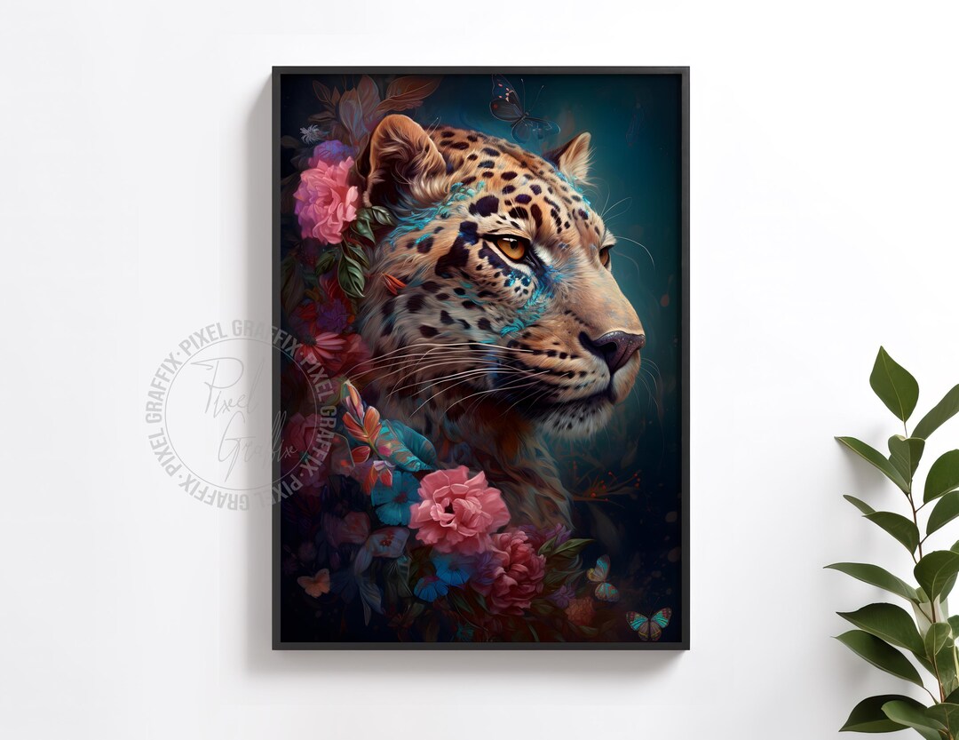 Leopard Floral Poster | Wild Animal Flower Wall Art Print, Botanical ...