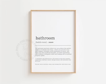 Bathroom definition poster | Funny restroom wall art print, Humorous home decor, Minimalist typography quote sign, Digital download