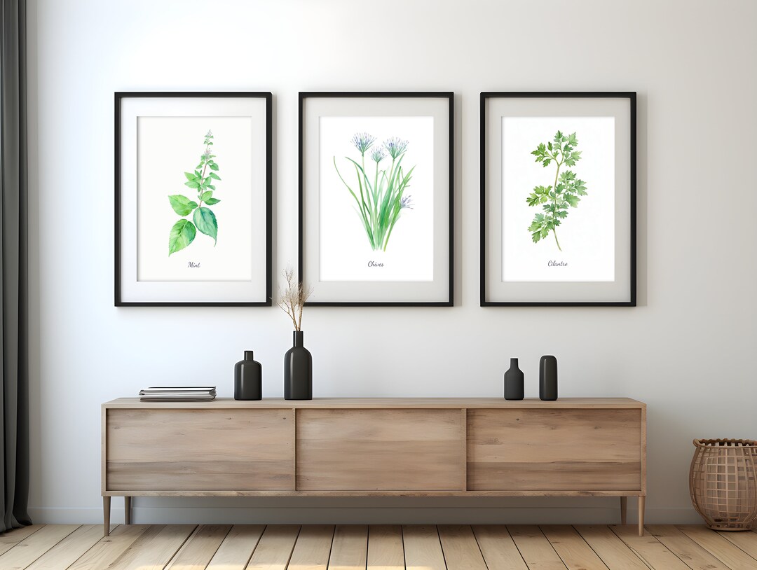Herb Wall Art Set of 9 Herb Printables Watercolor Herb Art Kitchen Wall ...