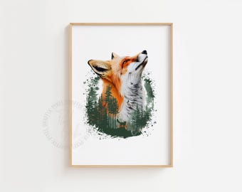 Fox printable wall art fox in the forest print DIGITAL DOWNLOAD fox wall art wild animal wall art fox poster high quality large wall art