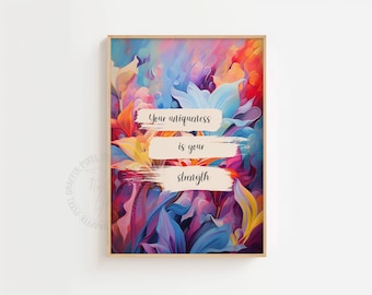 Abstract motivational wall art colorful floral wall decor motivational poster inspirational quotes wall art printable digital download print