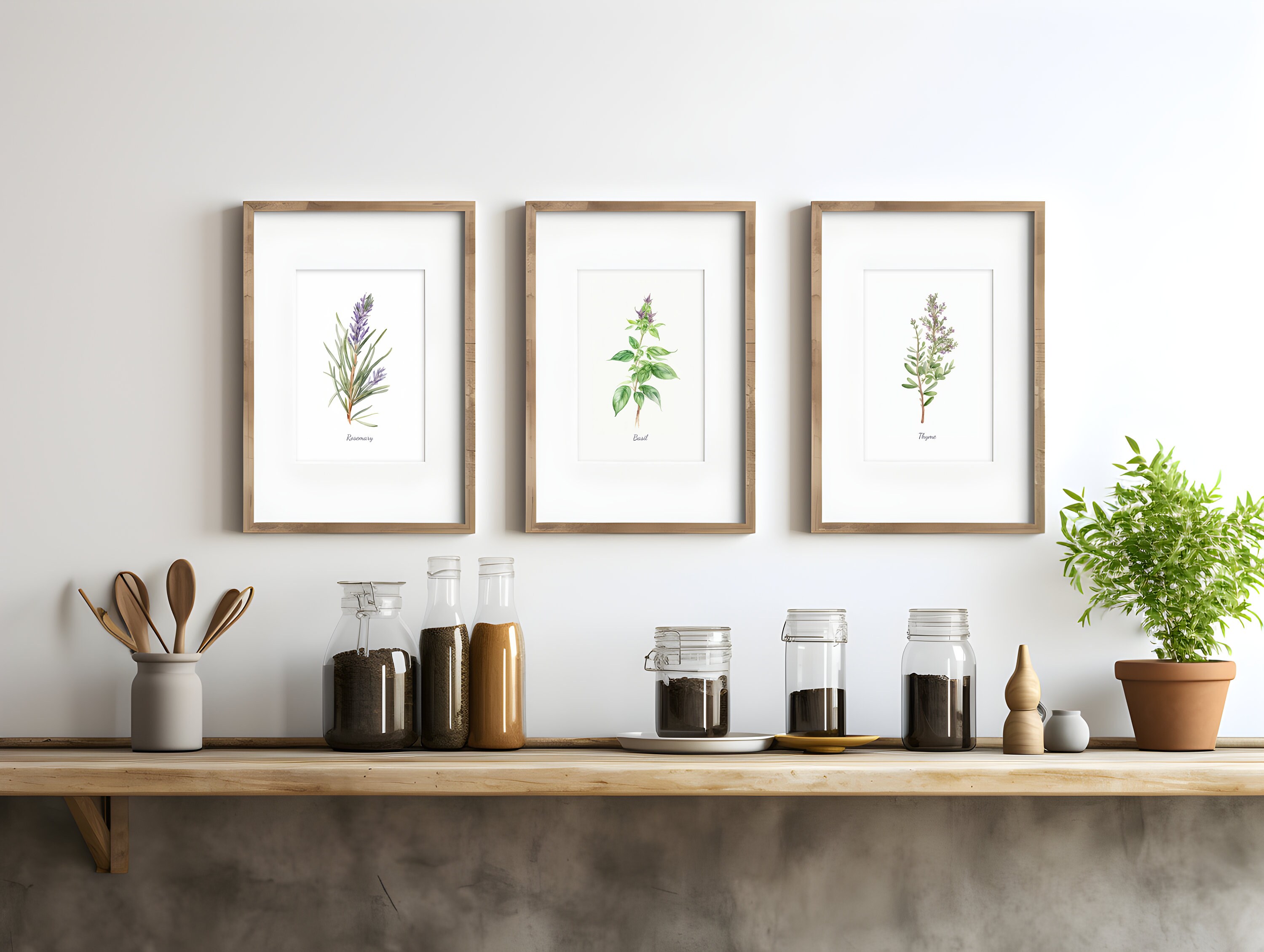 Herb Wall Art Set of 9 Herb Printables Watercolor Herb Art Kitchen Wall ...