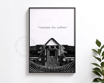 Typewriter coffee quote poster | Writer humor wall art print, Minimal literary decor, Creative office studio style. Digital download