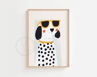 Cool dog poster | Sunglasses puppy wall art, Cute minimal kids decor, Playful animal illustration, Modern nursery print, Digital download