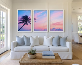 Beach pastel sunset wall art beach poster beach print sunset poster DIGITAL DOWNLOAD palm tree decor minimalist home printable beach art