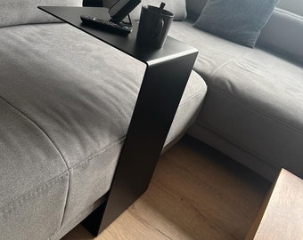 Coffee table, side table black, side table couch in C shape made of high-quality powder-coated steel. Modern sofa table, bedside table