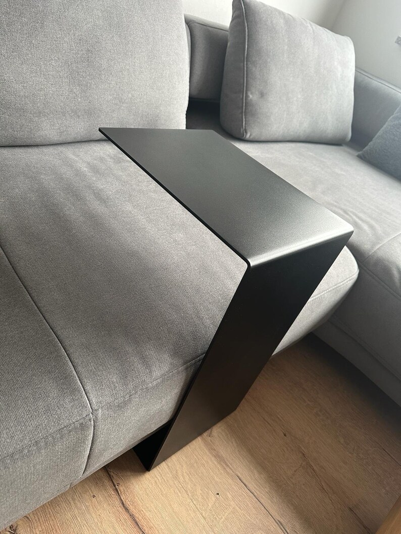 Couchtisch, Beistelltisch Schwarz, Beistelltisch Couch in C Form aus hochwertigem pulverbeschichtetem Stahl. Moderner Sofatisch, Nachttisch Bild 4