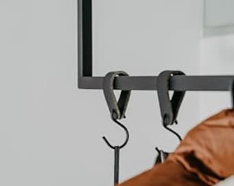 Ganci appendiabiti con passante in pelle, ganci a S con passante in pelle, ganci a S in pelle | per appendiabiti, armadi in metallo e pelle, singoli/set