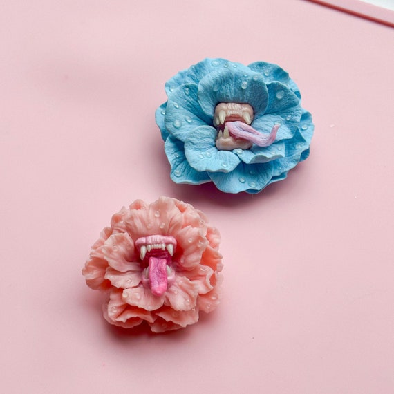 Succulent with teeth brooch-pendant/stone flower/ flower pin/rose