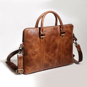 London Velvery - Ladies Leather Laptop Bag - TAN