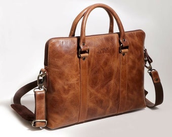 London Velvery - Ladies Leather Laptop Bag - TAN