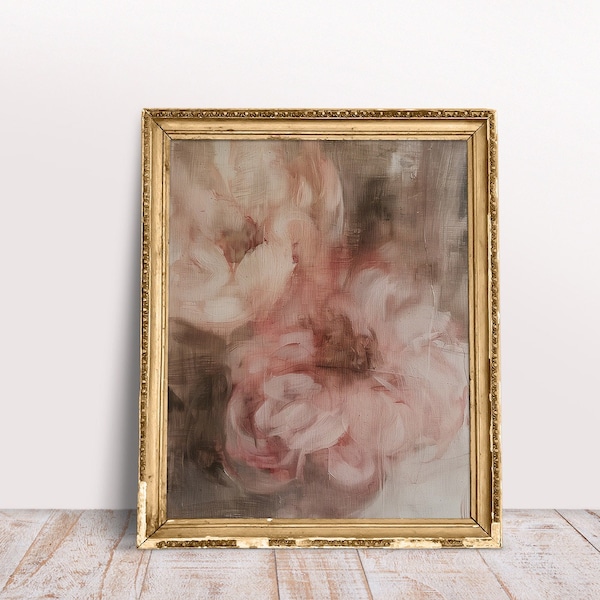 Digital Art, Vintage Blush Rose Printable Painting, Still Life Floral Print, Botanical Downloadable Art  Pink Vintage Printable Art, Muted