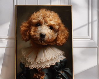Renaissance Poodle Art Print: Vintage Pet Portrait, Maximalist Decor