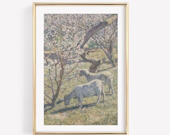 Spring | Cottagecore Print | Printable Wall Art | Farmhouse Decor | Spring Home Decor | Vintage Art | Nursery Animals | Flowering Trees