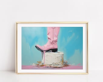 Cowgirl Boot Cake Print: Retro Western Art (Digital Download)