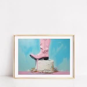 Cowgirl Boot Cake Print | Dorm Decor | TRENDING Downloadable Art  | Retro Printable Art | Maximalist Decor | Eclectic | Coquette Decor