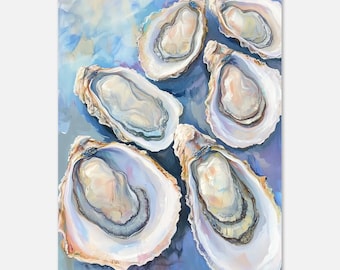 Blue Oyster Shell Painting: Coastal Kitchen Art Print